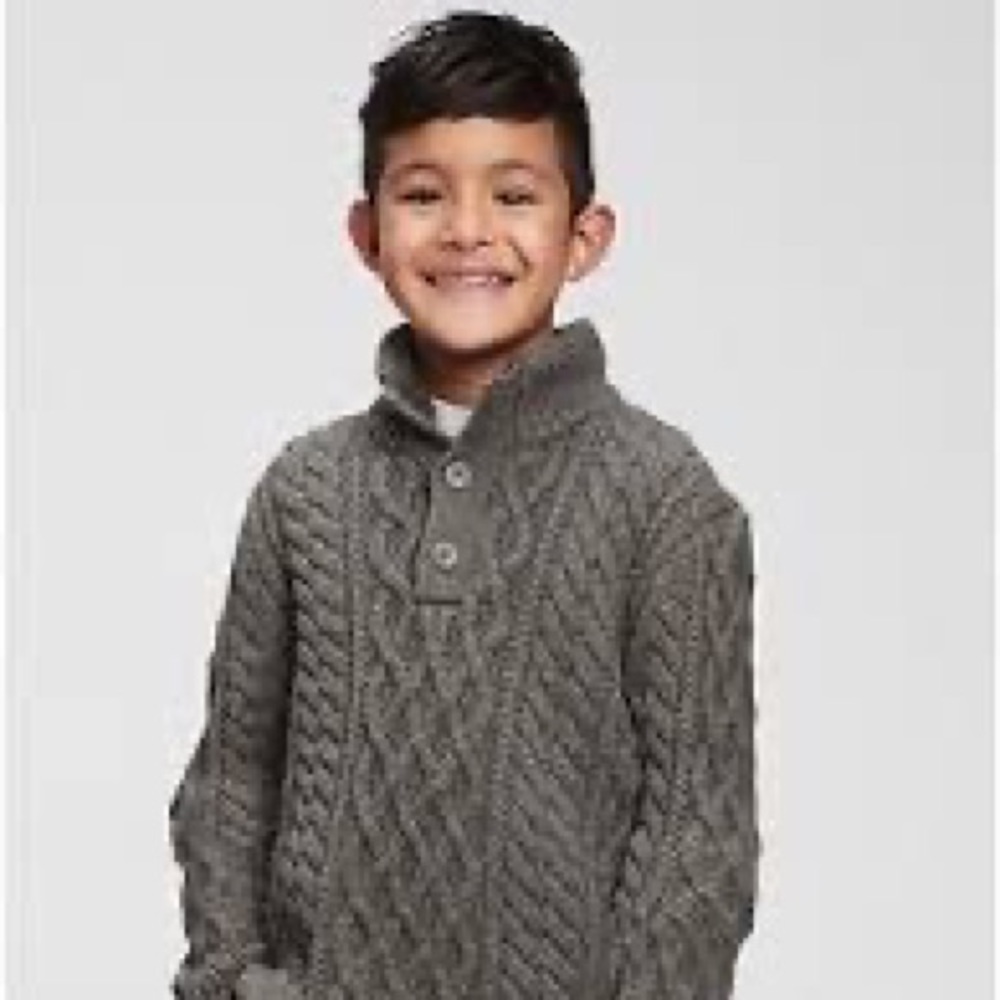 EUC Gap kids boys’ gray mock turtleneck cable knit sweater Sherpa lined collar L